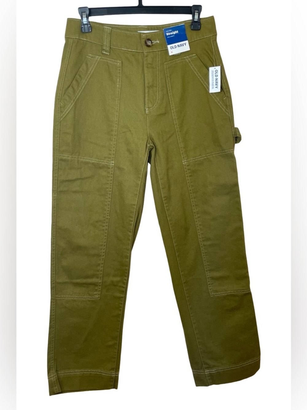 NWT Old Navy High Rise Straight Carpenter Pants Womens Size 4 Olive Green